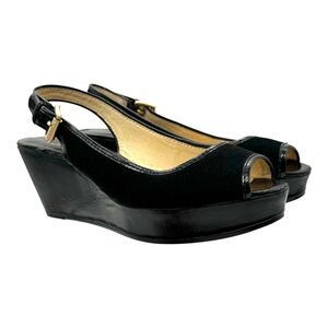 Michael Kors Platform Sandals Womens 10 Black Leather Open Toe Chic Elevated EUC